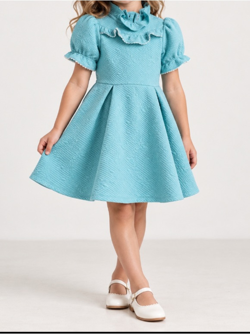 Janie and Jack Aqua Ruffled High-Neck Puff Sleeve Dress